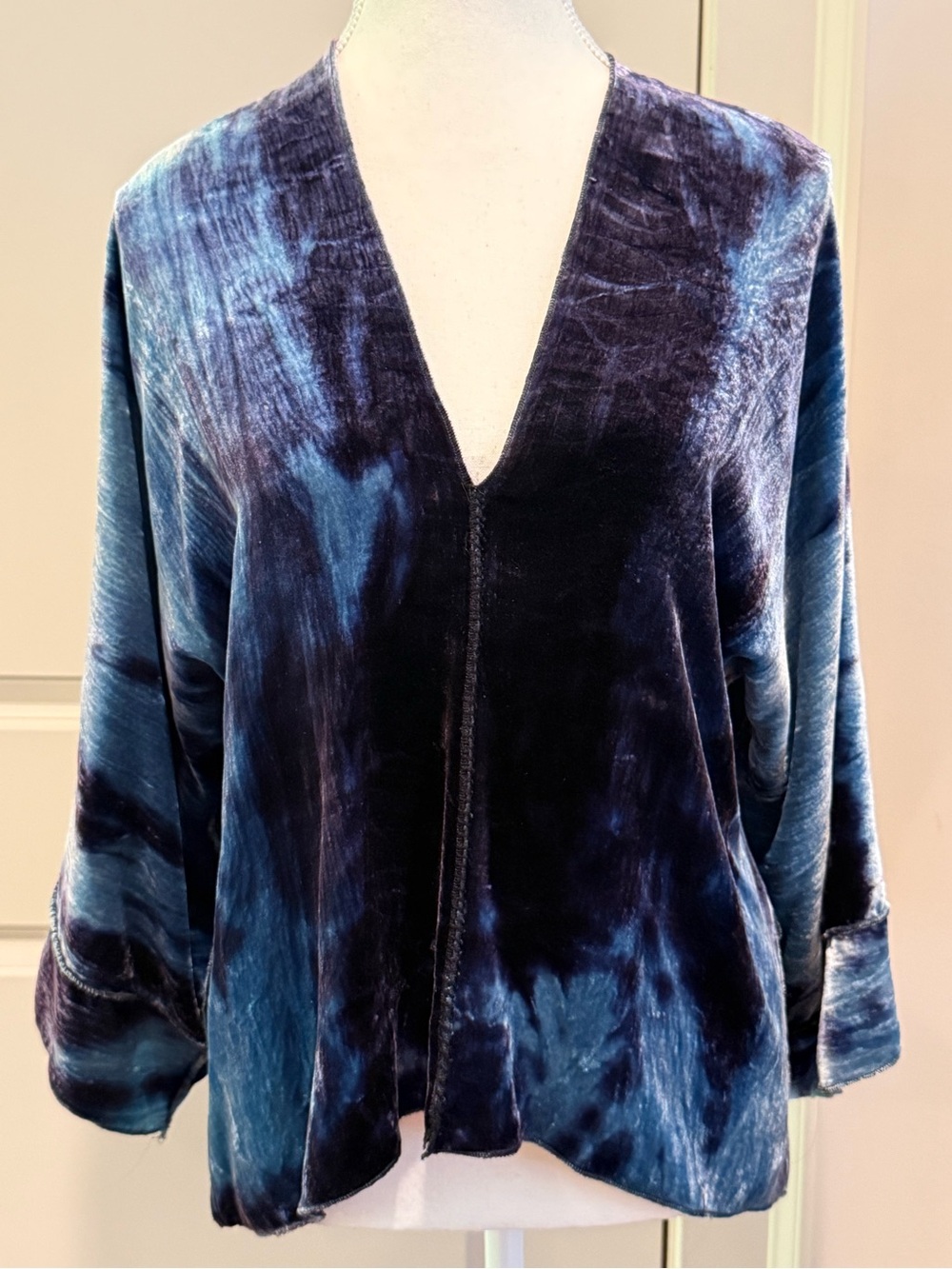 Pieces Etc. Handmade Blue Crushed Velvet Artisan Tunic Top One Size